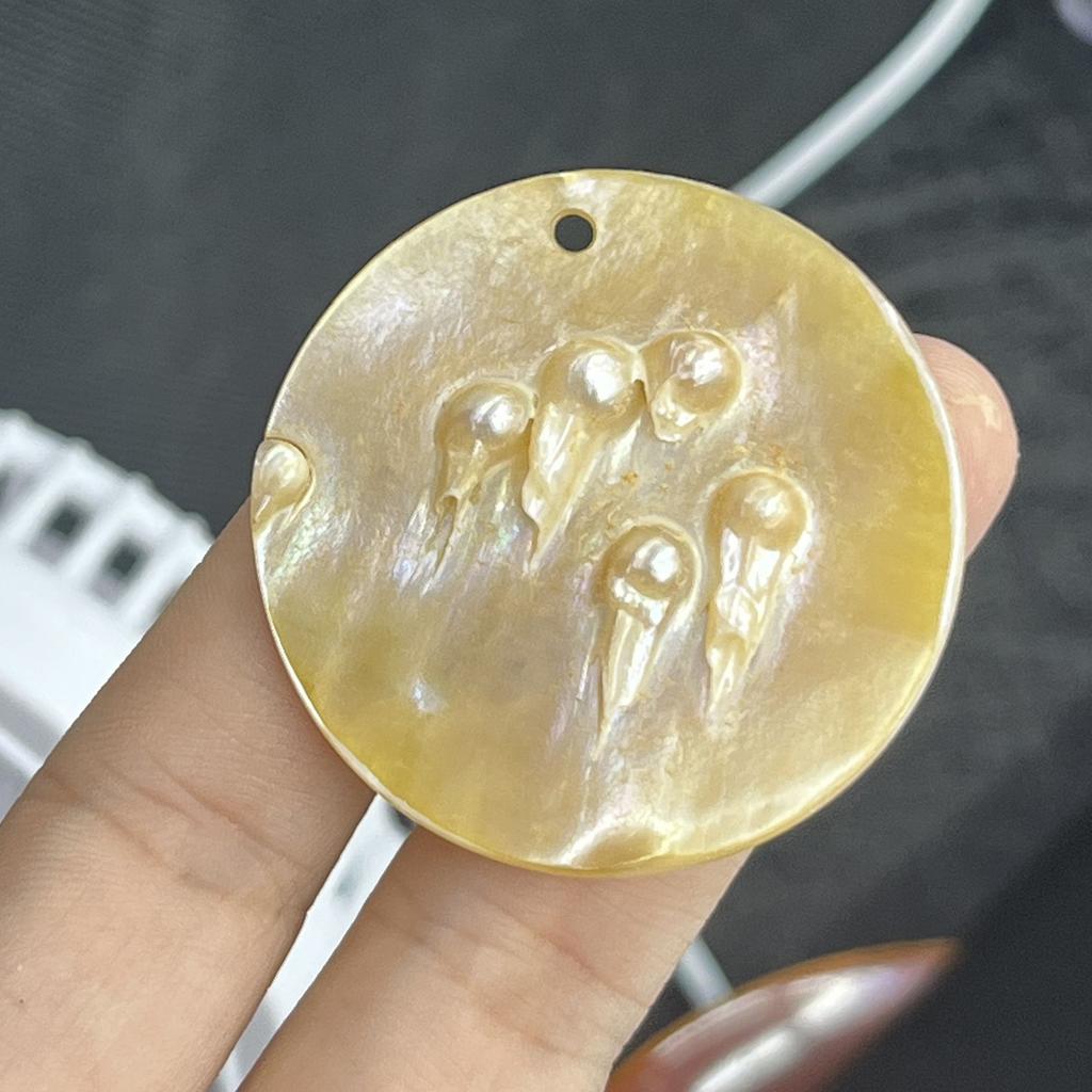 3Pcs, Natural Shell Mother of Pearl Beads with Holes, Boho Handcrafted Round Loose Beads, 40mm, for DIY Necklace Accessories, Jewellery Making Crafts