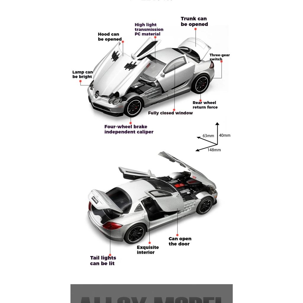 1/32 Benz SLR 722S Roadster Speedster Сплав Литье под давлением Модель Автомобиля Коллекция Хобби Декор Домашний Орнамент Подарок на День Рождения с Парнем