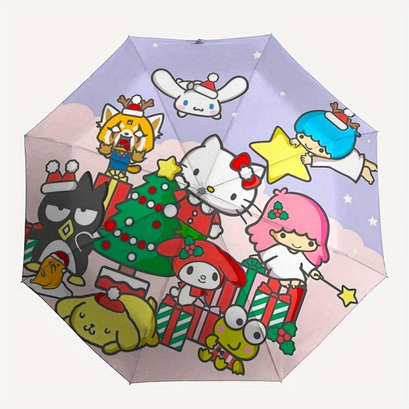 1pc Merry Christmas Hello Kitty and Friends Automatic Opening and Closing Umbrella, Lightweight 3-Fold, With Cute Cartoon Characters, Suitable for Hom