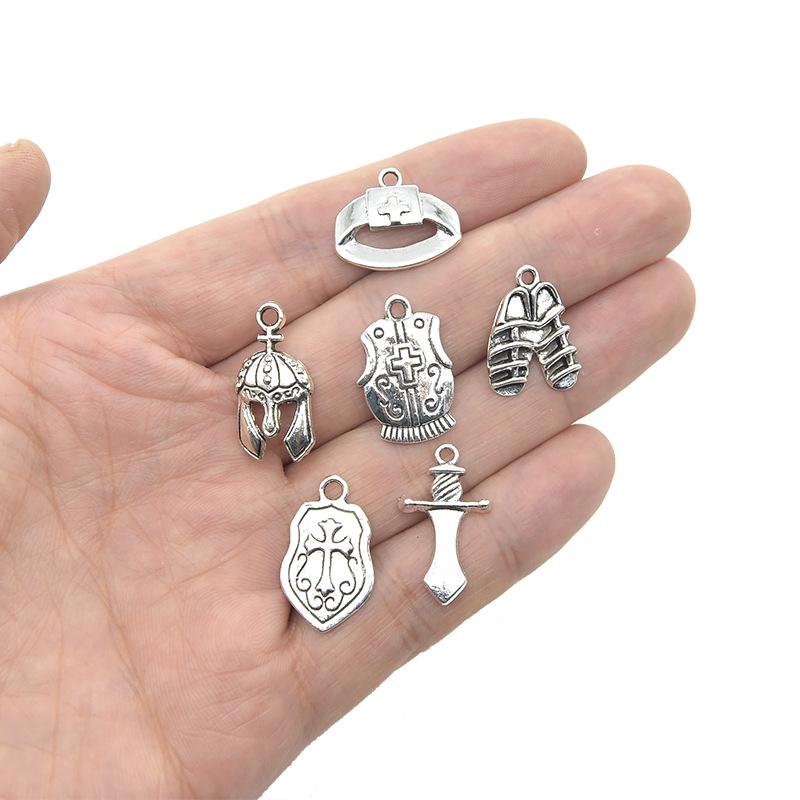 Комплект украшений из сплава своими руками: Шлем на библейскую тему, Доспехи, Щит, Меч, Шармы для браслетов, ожерелий, серег или подвесок