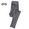 Women Winter Plush Jeans High Waist Thick Velvet Lined Slim Fit Pencil Pants Button Zipper Closure Pockets Straight Leg Trousers for Street to Party