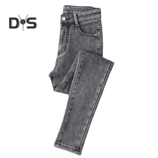 Women Winter Plush Jeans High Waist Thick Velvet Lined Slim Fit Pencil Pants Button Zipper Closure Pockets Straight Leg Trousers for Street to Party
