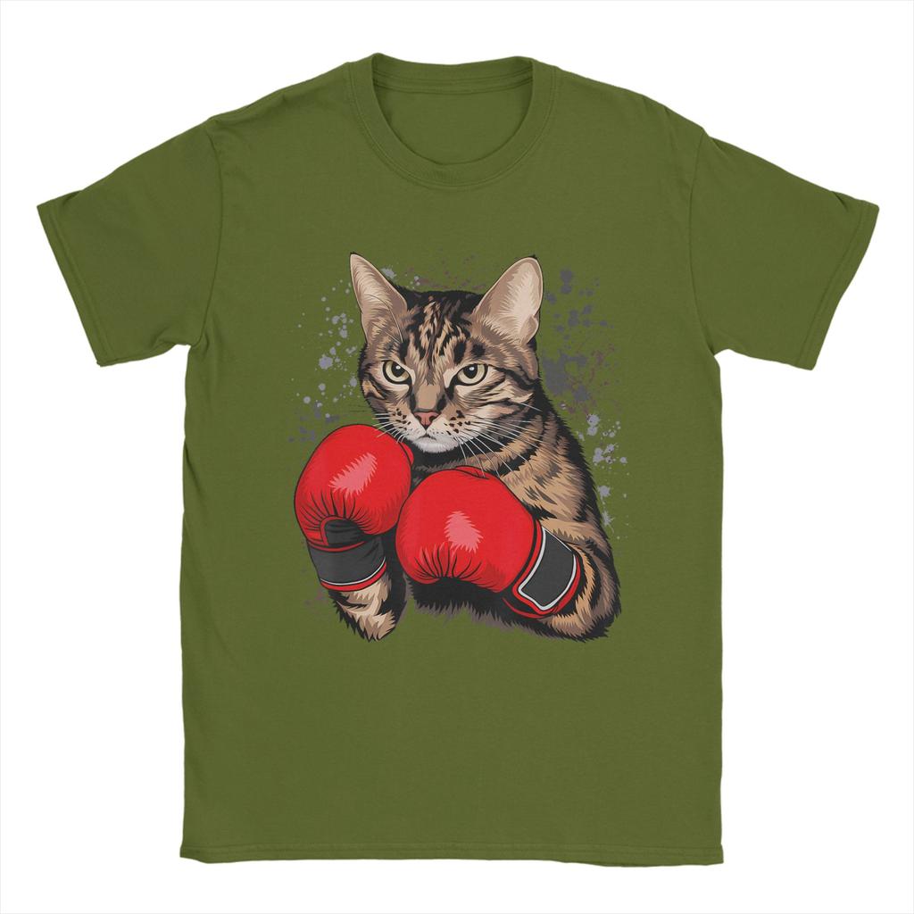 Cool Boxing Cat for Boxing Gloves and Cats Lovers T Shirt Unisex Pure Cotton T-Shirts Crew Neck Tee Shirt Short Sleeve Tops