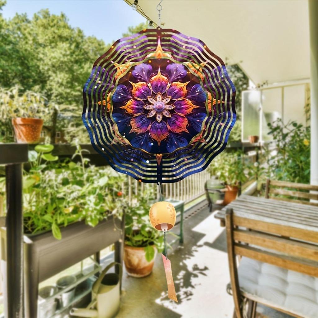 10 Inch Metal Wind Spinner Lotus Mandala Design 360 Degree Rotating for Garden Patio Balcony Decor Outdoor Indoor Hanging Art
