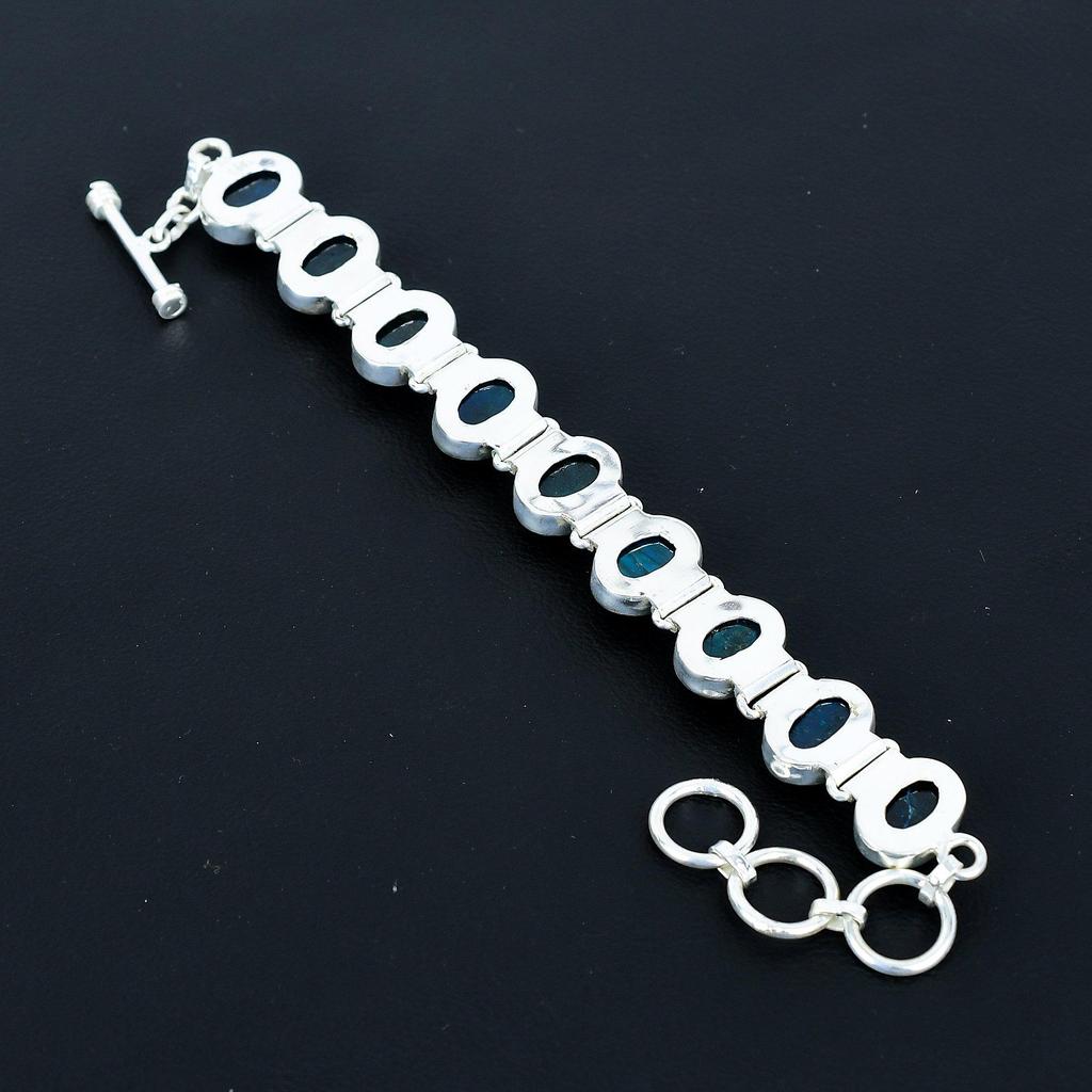 Натуральный браслет из голубого лабрадорита, браслет из стерлингового серебра 925 пробы, браслет с регулируемой цепочкой, браслет ручной работы в стиле бохо, ювелирное изделие с драгоценным камнем, подарки на помолвку