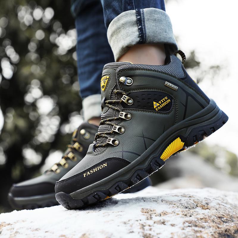 Winter Men's Hiking Boots Warm Waterproof Snow Boots Leather Sneakers Male Outdoor Sports Shoes Plus Size 39-47