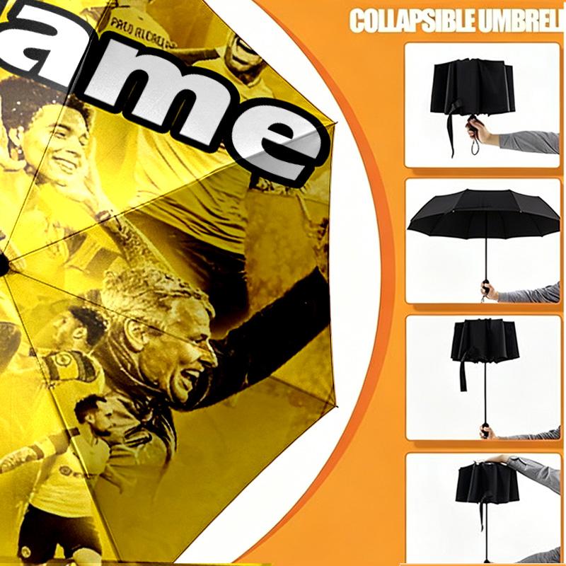 Custom Name Personalized Borussia Dortmund Print Umbrella, Auto Open Close, 8‑Rib Sturdy Frame, Commute Camping Hiking Use, Birthday Gift