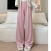 Pink Cashmere Wide-leg Pants for Women's Autumn and Winter New High-waisted Draped Casual Pants for Slimming and Velvet Straight Pants