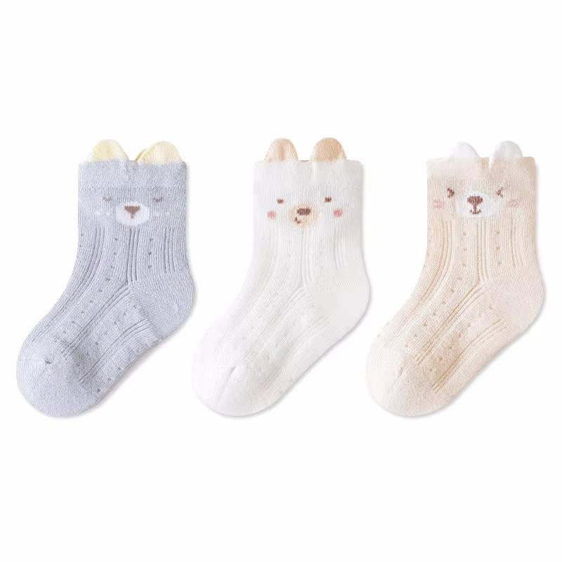 3 пары/комплект летних носков для новорожденных девочек и мальчиков, милые сетчатые тонкие носки с рисунком для младенцев, короткие носки для детей от 0 до 5 лет