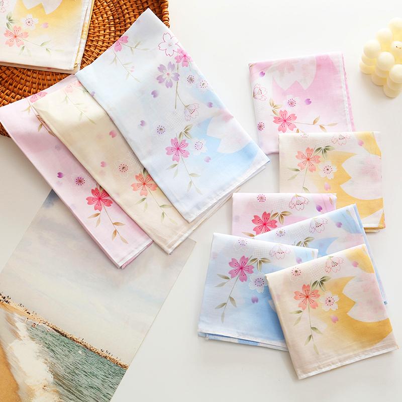 3Pcs/Pack Wedding Party Women Handkerchiefs Japanese Style Hand Towel Bandannas Cherry Blossom Ladies' 43x43CM Cotton