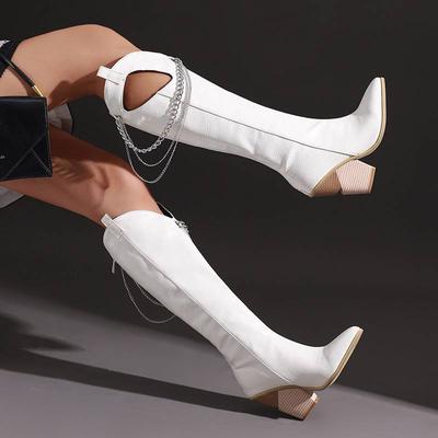 Полиуретановые осенне-зимние туфли 47 размера 48 супер размер танкетка острый носок полые украшения металлические цепи высокие сапоги