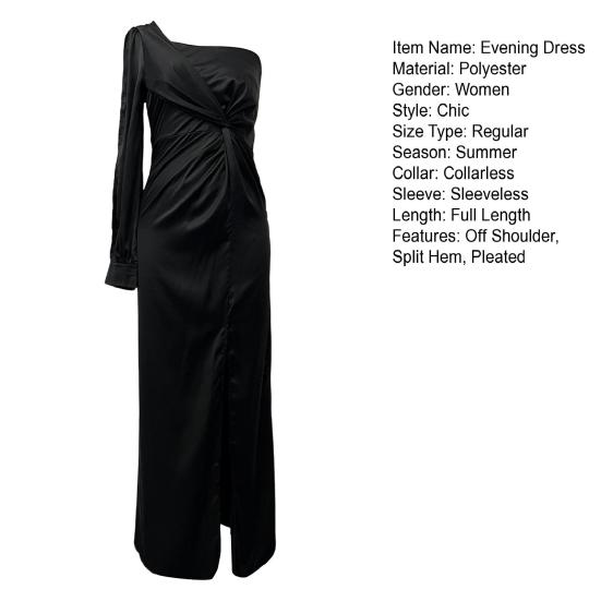 Женское вечернее платье на одно плечо без рукавов с разрезом по низу, однотонное, тонкая талия