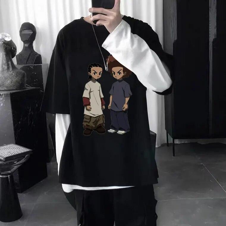 Футболка с принтом The Boondocks Huey and Riley, модные хлопковые футболки унисекс в стиле Харадзюку, негабаритная футболка унисекс в стиле рок, хип-хоп, футболка унисекс