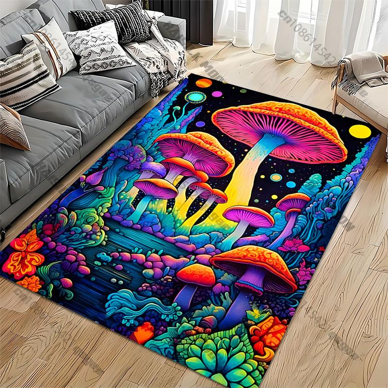Colorful surreal glowing mushroom landscape carpet Yoga living room room decor children's crawling mat doormat area rug