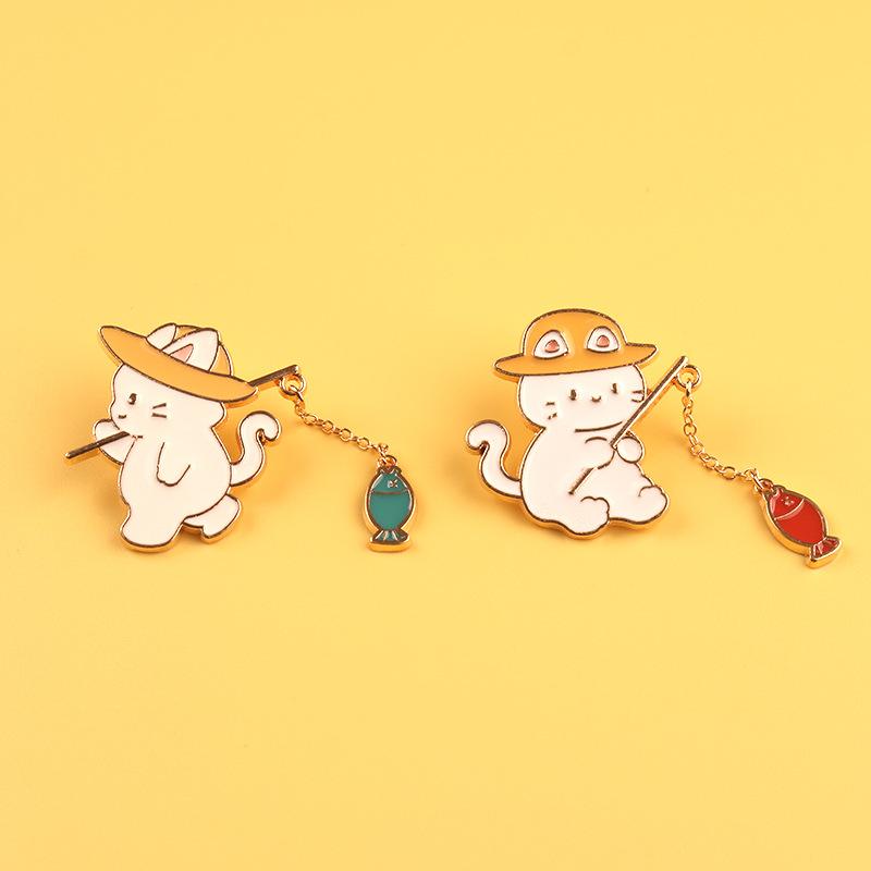 Новая мода креативный дизайн с котом для рыбалки металлическая эмалированная брошь мультфильм милое животное значок на булавке лучший друг подарок ювелирные аксессуары