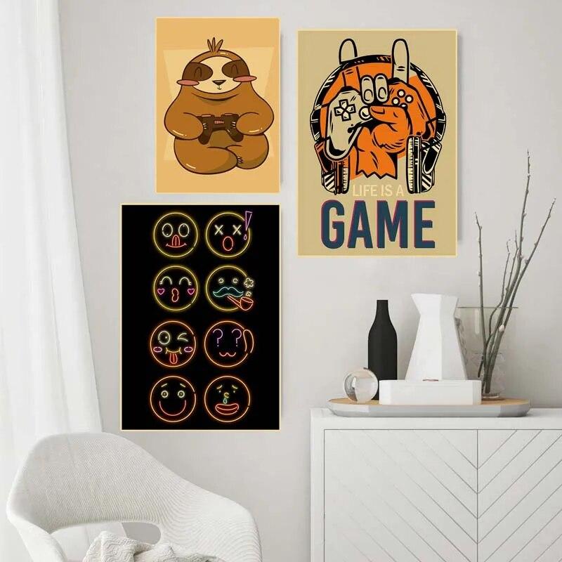 Ретро игровые цитаты из крафт-бумаги, постеры, забавные игры, настенные художественные принты, живопись для детей, декор комнаты для мальчиков, украшение для игровой комнаты, фреска