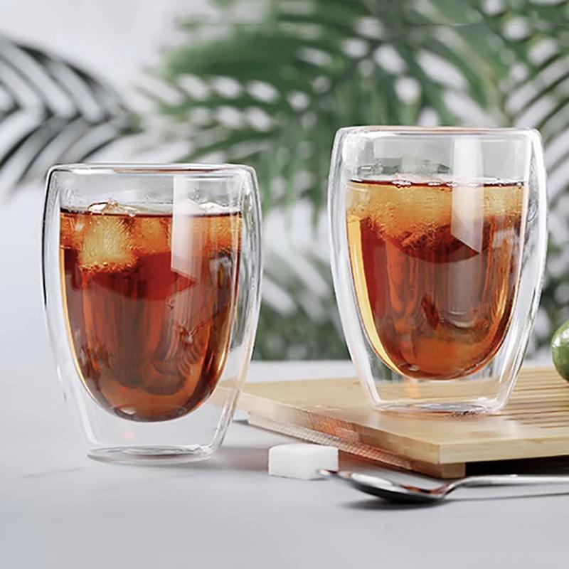 2Pcs 12OZ  Double Wall Glass Cups Insulated Coffee Mug Tea Milk Juice Latte Cup Borosilicate Drinking Glasses for Ice Hot Drinks