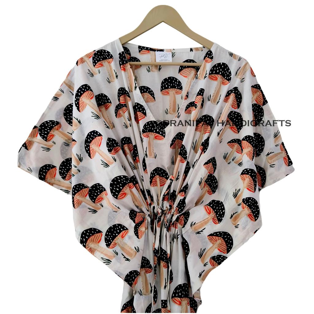 Женская хлопковая одежда в стиле хиппи, летняя черная одежда для сна с грибным принтом, длинное платье-кафтан макси CKFTN-SCRN-FULL-BUYIT-108