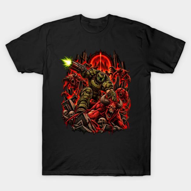 Азиатский размер Хлопок Унисекс Футболка Печать Футболка Doom Slayer – Rip & Tear Hellfire Футболка Без вырезания Печать Обычная посадка