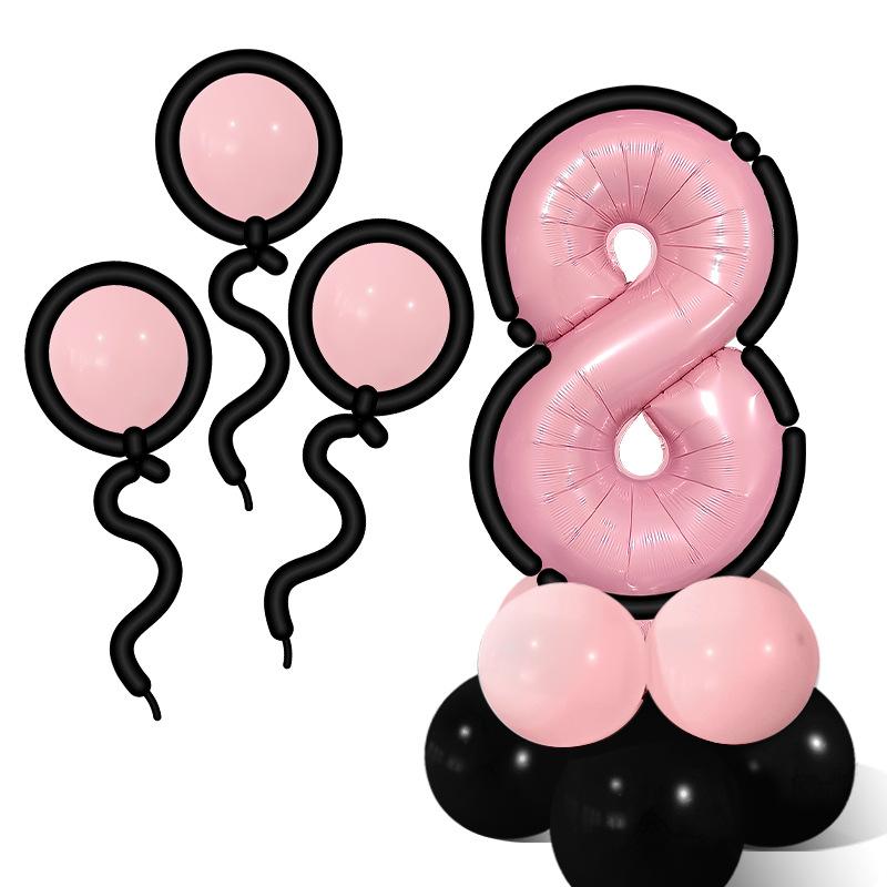 Comic Style Black Powder Digital Balloon Column Children'S First Birthday Party Decoration Scene Arrangement Photo Props