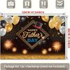 1 2D flat banner Happy Father's Day design shimmering gold balloons fireworks hat and glasses