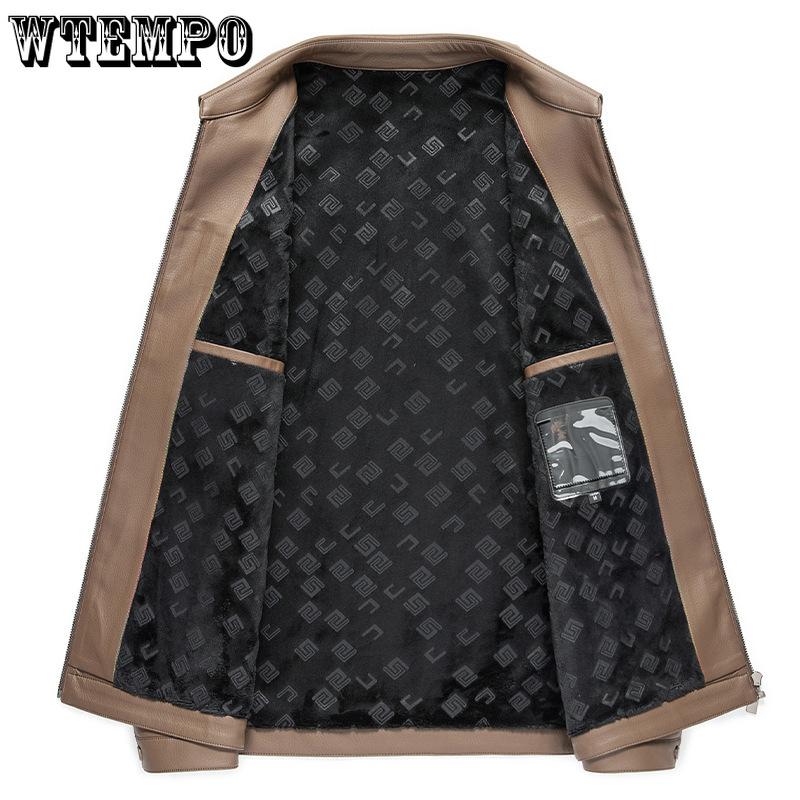 Мужская кожаная куртка для мужчин среднего возраста, короткая кожаная куртка с лацканами, высококачественная утепленная куртка с подкладкой