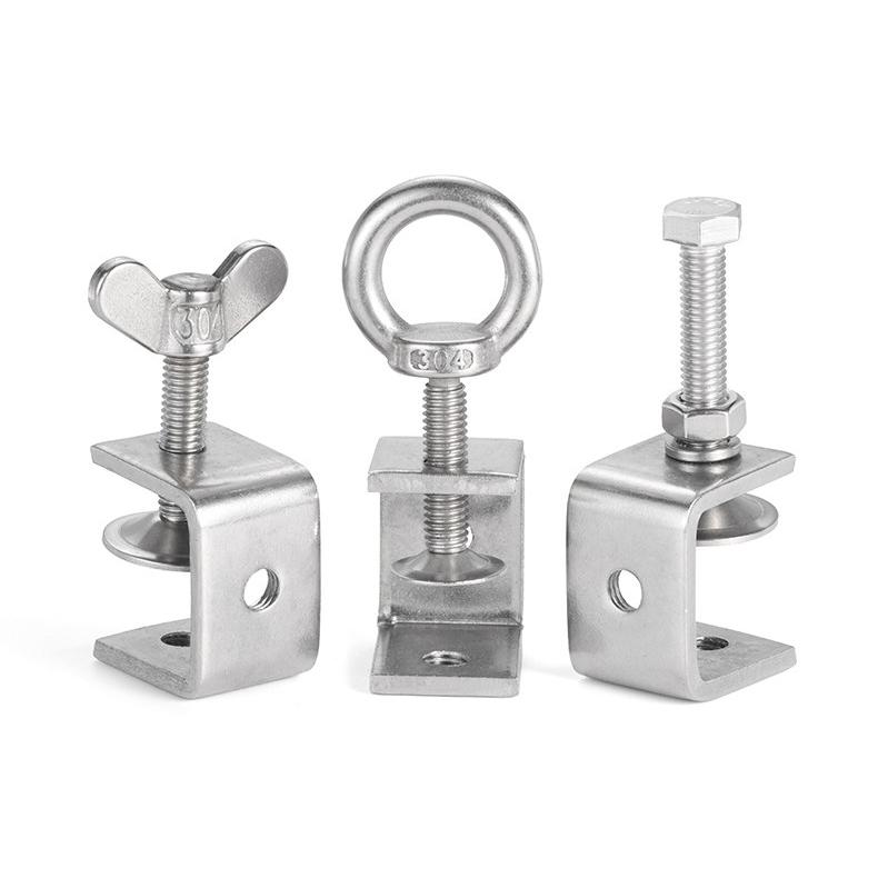 1pcs 304 Stianless Steel Tiger Clamp C-clamp Steel Pipe Square Clamps Adjustable Fixed Holder Clips ID 20~130mm Multiple Shapes