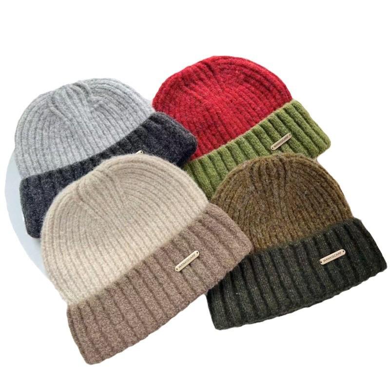 Hat women's autumn and winter new wool knitted hat thickened warm color matching couple student fashion wool hat tide