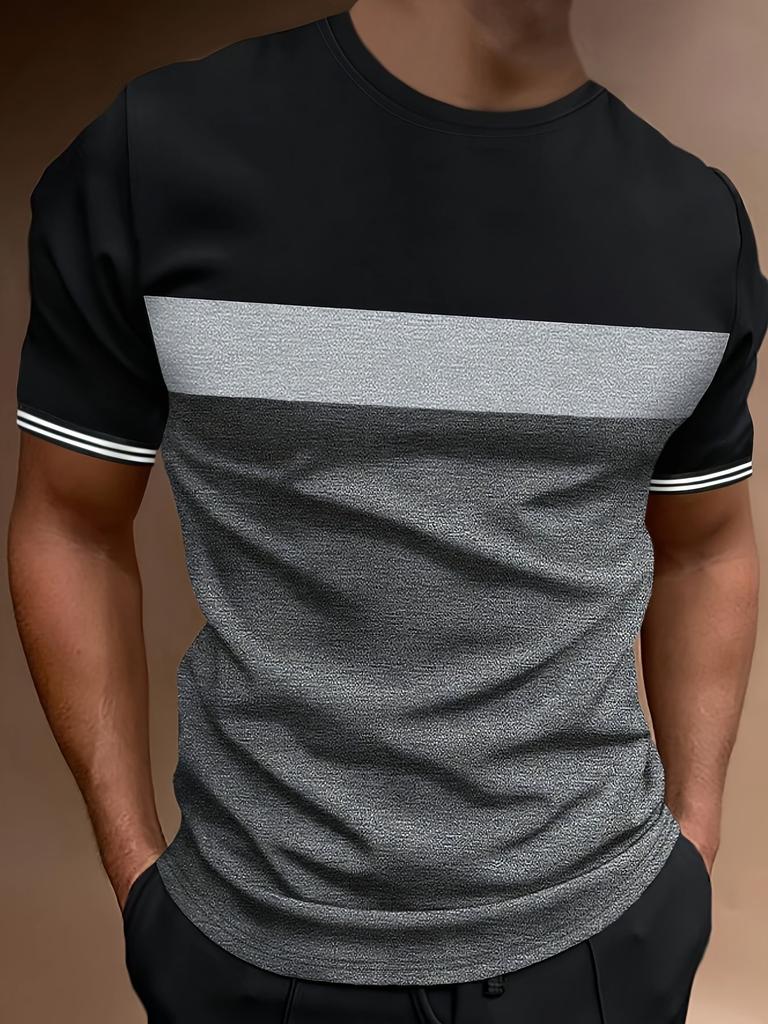 Men's Summer Leisure Fashionable Comfortable 3D Gradient Color Printed T-shirt- Soft Medium Stretch Polyester Fabric Summer Mens Relaxed Fit Clothing