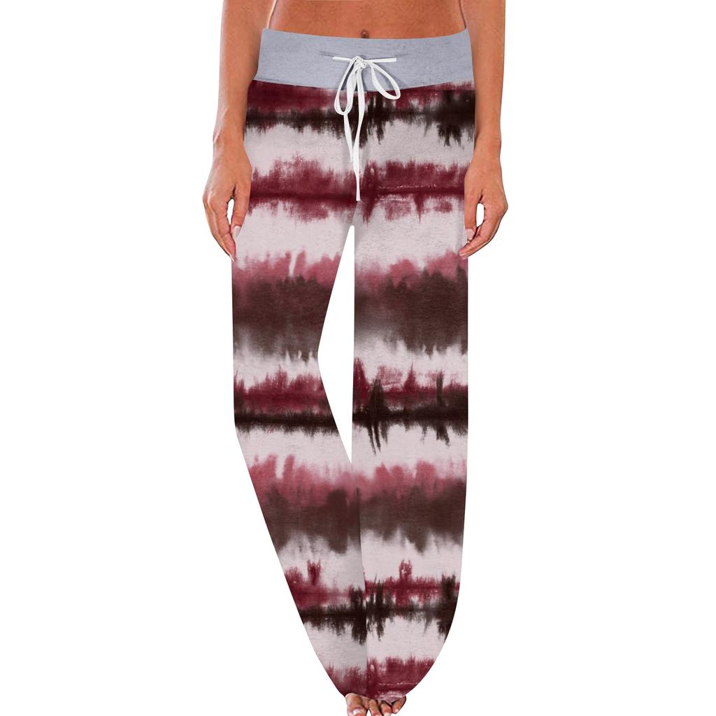 Women's Fashion Casual Comfortable Pajama Pants Tie-Dye Printed Drawstring Wide Leg Pants Trousers