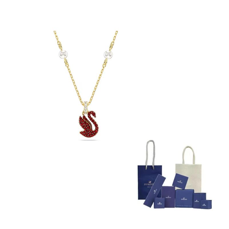 Swarovski Swan Necklaces Womens Gold/Red