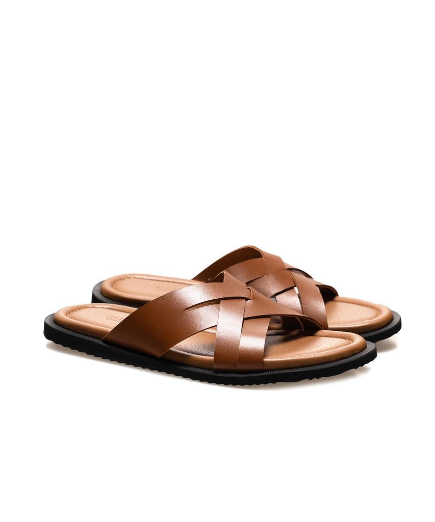 Allclassic Alc7002 Intrecciato Leather Slippers_Camel Brown