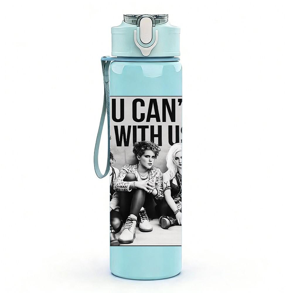 1PC You Can't Sit With Us Quote Print 750ml Color Plastic Sports Water Bottle Leakproof Flip Straw Lid Suitable for Sports Office Home Use