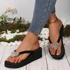 Summer Beach Wedge Heels Glitter Flip Flops Women Platform High Heeled Silver Heart Slip On Sandals Woman Plus Size Slides Shoes