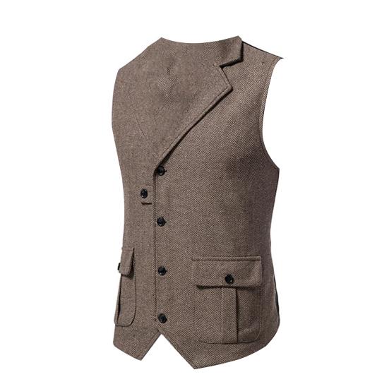 Костюм Жилет Slim Fit Мужской повседневный жилет с карманами и лацканами для пеших прогулок