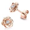 Rose Gold Stud Earring Rose Flower Zircon 925 Sterling Silver Original Brand Small Flower Luxury Fine Stud Earring Women Jewelry