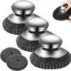 Steel Wool Scrubber, 2025 New Stainless Steel Wool Scrubber with 2pcs Replacement Wire Pads, Detachable Metal Steel Scrubber Wool Pads for Cleaning