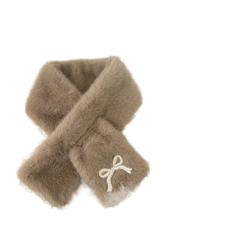 Fashion Solid Color Bowknot Scarf Korean Style Warm Kids Plush Scarf Windproof Casual Anti-Cold Neckerchief Girls