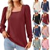Women's Fashion Solid Colour Long Sleeve Square Neck Loose T-Shirt Top
