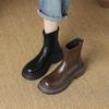 Krazing Pot Микрофибра Осенне-зимняя обувь Толстый высокий каблук Молния Платформа Размер 43 Мотоциклетные ботинки Коричневый цвет Ботильоны