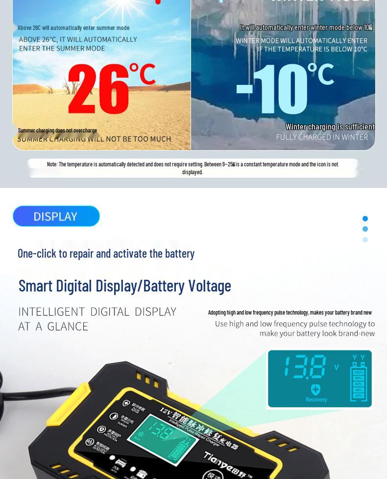 12V 6A Smart Car & Motorcycle Battery Charger with Pulse Repair