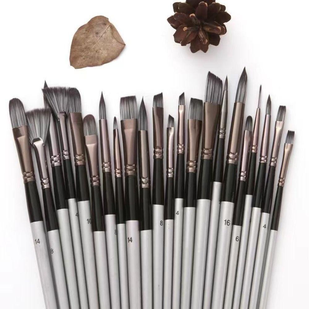 Cloth Roll 24Pcs Artist Paint Brushes Set Nylon Hair Delicate Watercolor Brush Pen Wooden Handle with Scraper