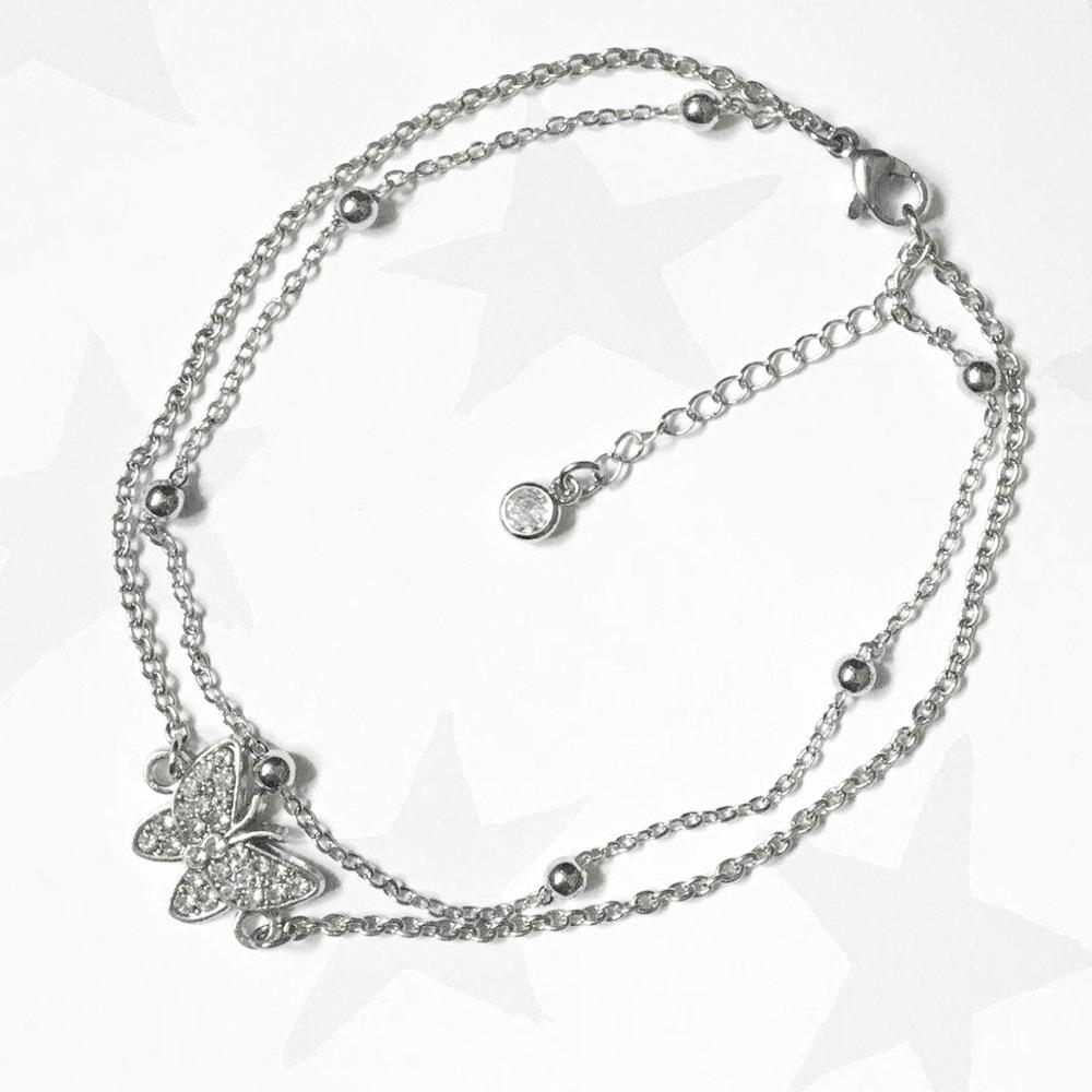 Heart-shaped Layered Foot Ankle Bracelet Double Layer Summer Butterfly Anklet Fashionable   Summer