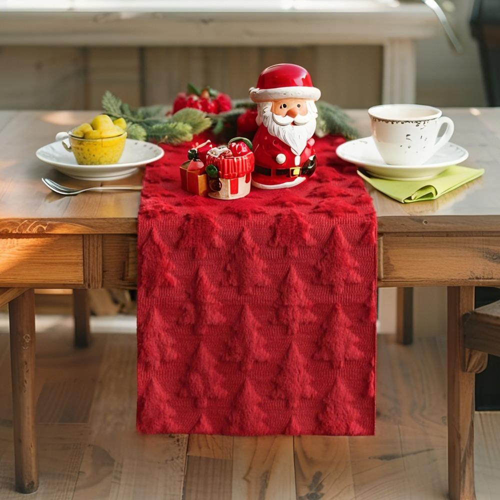 Embroidered Christmas Tree Table Runner Embossed Design Rectangular Christmas Table Cover Long Dining Tablecloth New Year