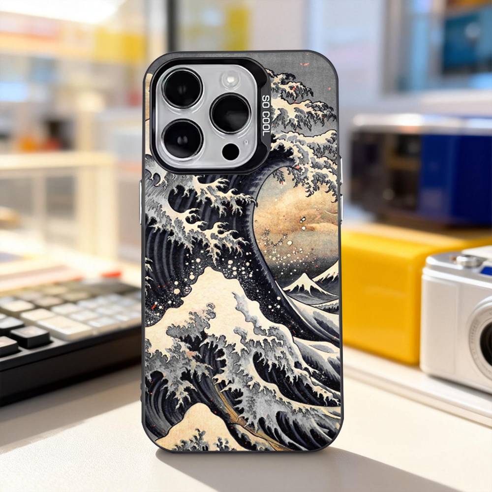 Искусство Укиё-э Морские Волны Чехол для Телефона Для iPhone 17,16,15,14,13,12,11,Pro,XS,Max,Plus,Mini,SE4,E IMD Матовый Черный