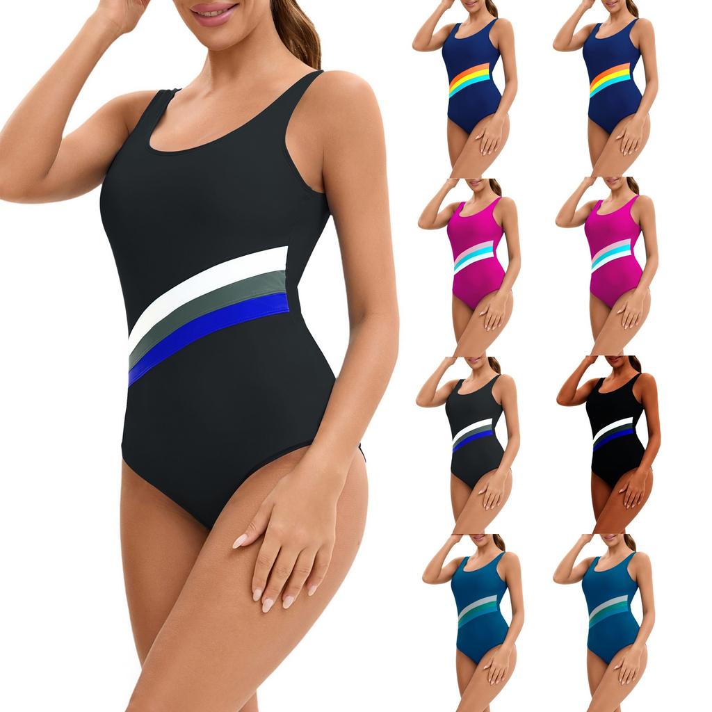 Women's Sleeveless Conservative One-piece Sexy Backless Color Matching Wetsuit With Breast Pad Swimsuit