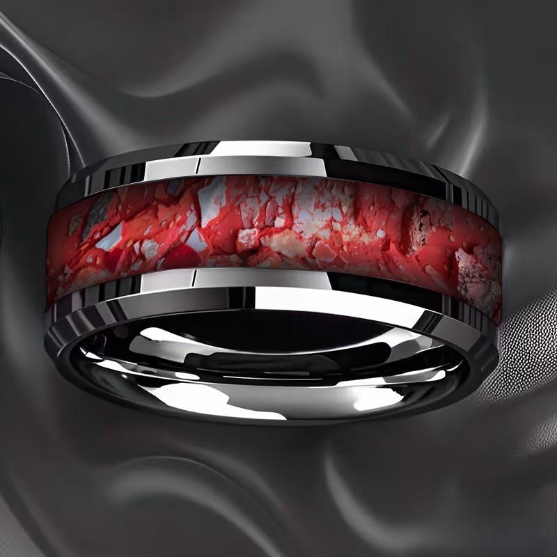 Fashion Men Stainless Steel Rings, 8mm Cyberpunk Rainbow Aurora Grain Inlay Rings for Men High Polished Wedding Bands Jewelry