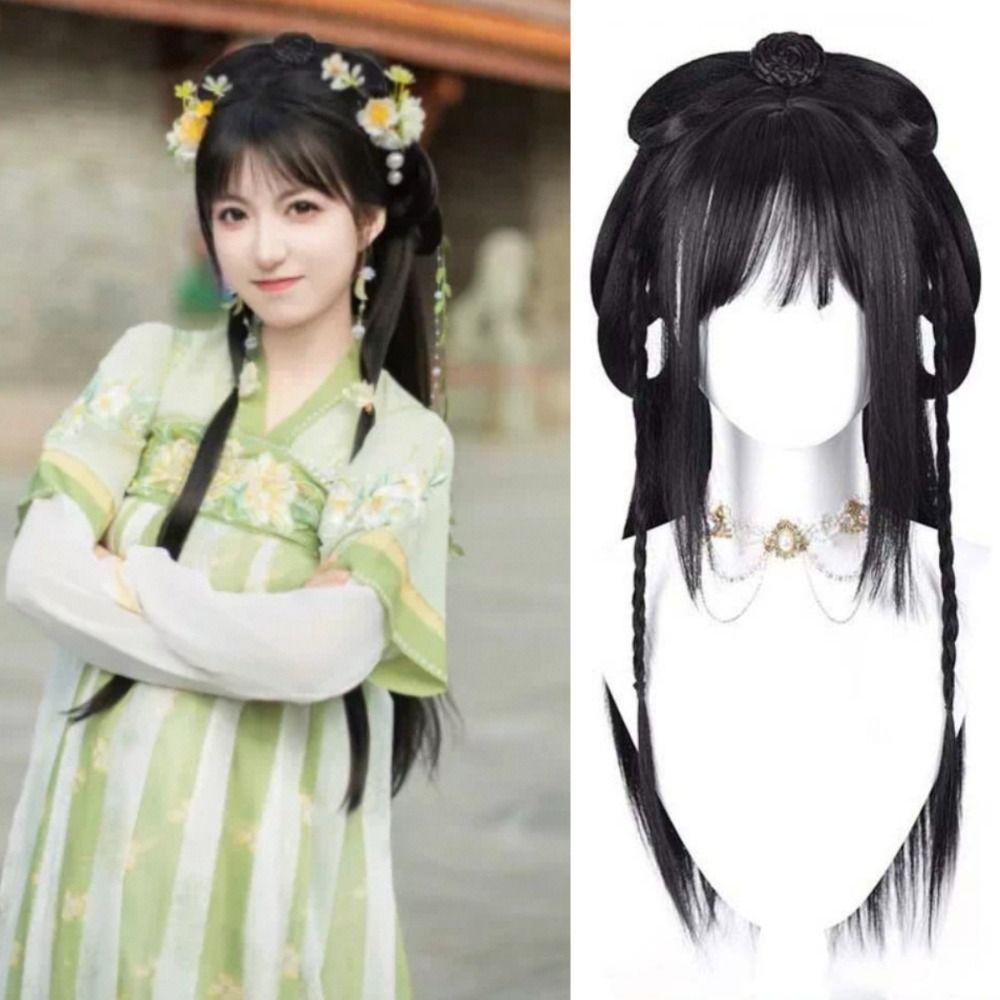 Synthetic Chinese Ancient Style Wigs Heat-resistant Cosplay Hanfu Modelling Wig for Women