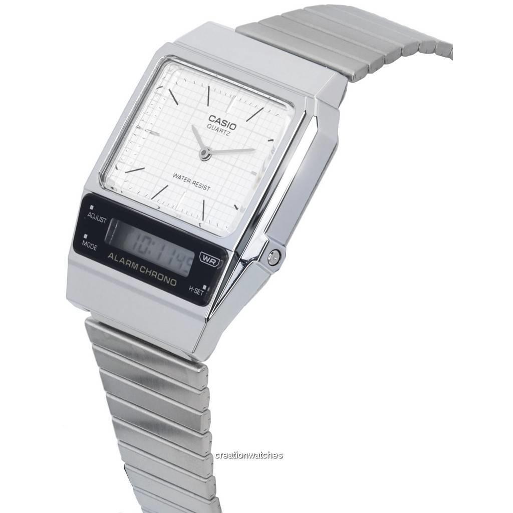 Casio Винтажные аналоговые цифровые кварцевые часы унисекс с белым циферблатом AQ-800E-7A AQ800E-7
