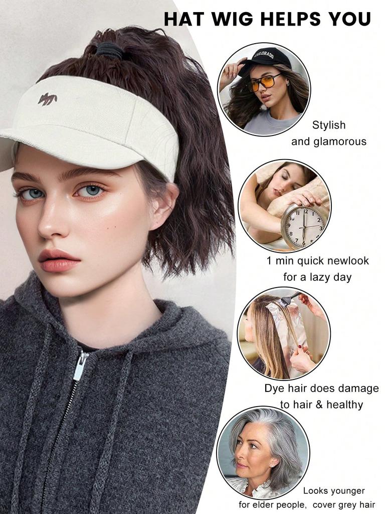 Синтетическая шляпа парик белая шляпа с волнистым хвостиком термостойкие синтетические волосы для женщин шляпа и парик в одном куске для ежедневного использования